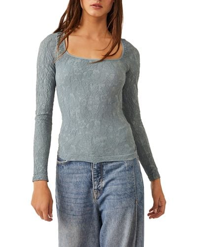 Free People Have It All Square Neck Knit Top - Blue