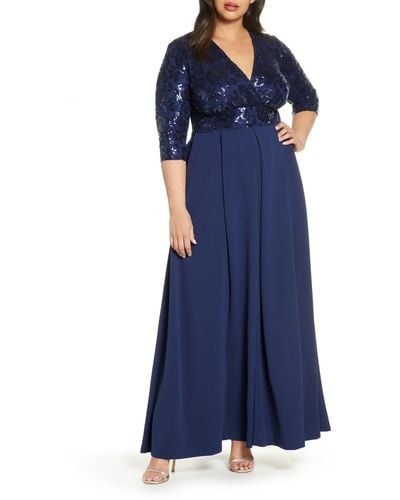 Kiyonna Paris Pleated Sequin Gown - Blue