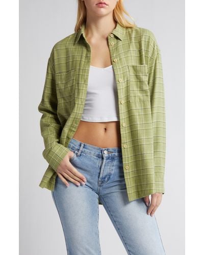 BP. Plaid Oversize Cotton Flannel Button-up Shirt - Multicolor