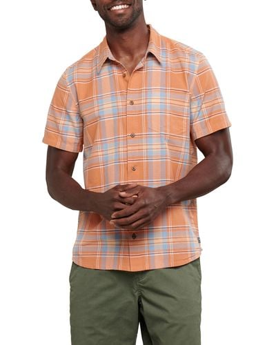 Toad & Co. Airscape Plaid Short Sleeve Organic Cotton Button-up Shirt - Orange