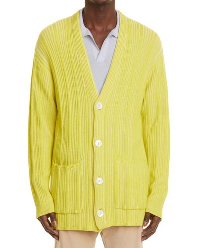 Agnona Rib Cotton & Linen Cardigan - Yellow