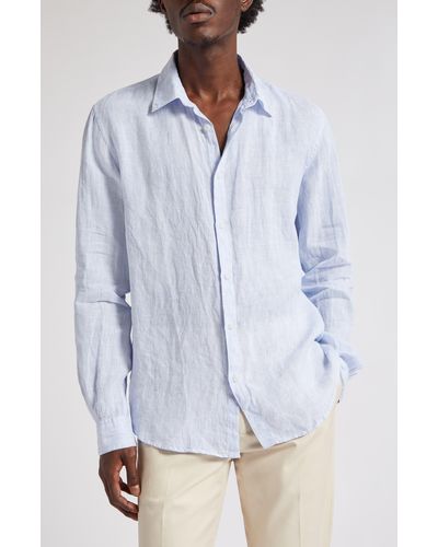 Sunspel Stripe Linen Button-up Shirt - White