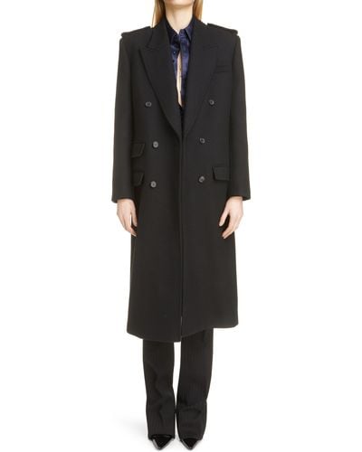 Saint Laurent Wool Double-breasted Overcoat - Black