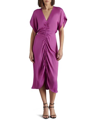 Steve Madden Aimee Ruched Front Midi Dress - Purple