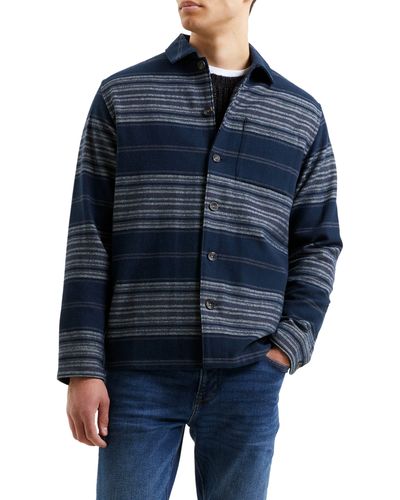 French Connection Stripe Cotton Twill Button-up Shirt - Blue