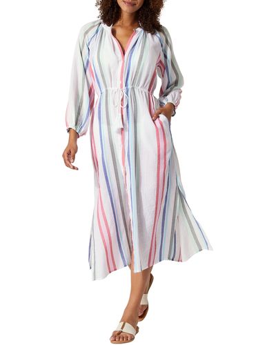 Tommy Bahama Stripe Long Sleeve Cotton Blend Cover-up Dress - White