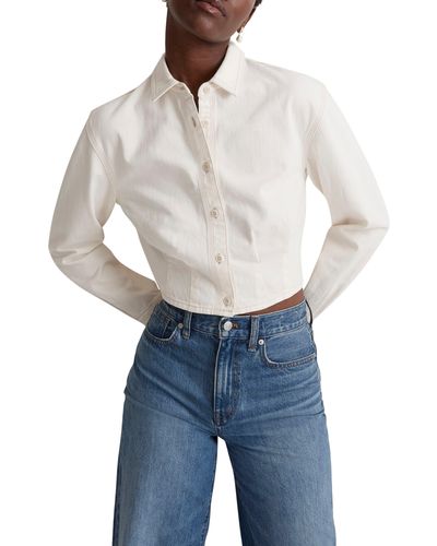 Madewell Denim Pleated Crop Button-up Shirt - Blue