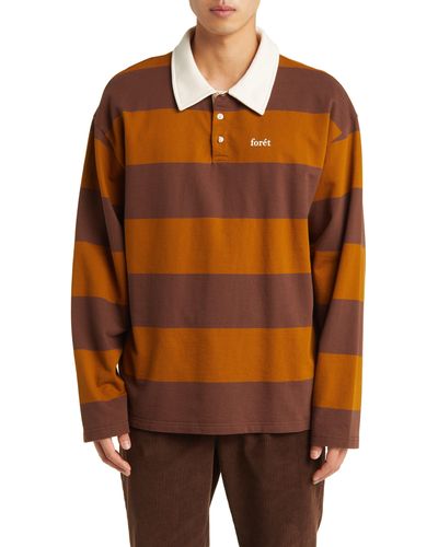 Forét Match Stripe Long Sleeve Organic Cotton Polo Sweatshirt - Orange