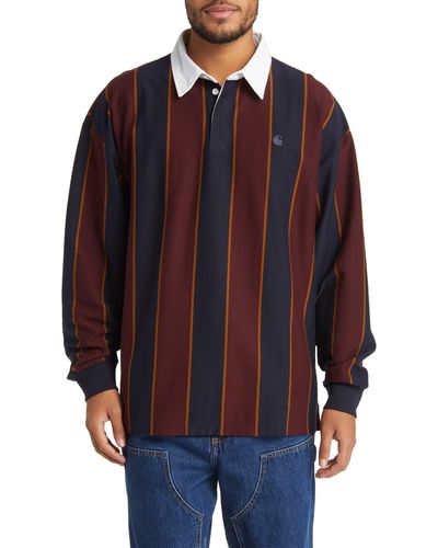 Carhartt Vertical Stripe Cotton Rugby Shirt - Red