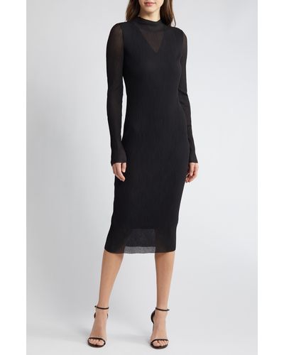 BOSS Long Sleeve Midi Dress - Black