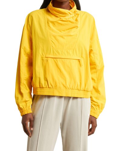 Nike Oversize Cowl Neck Nylon Pullover Jacket - Yellow