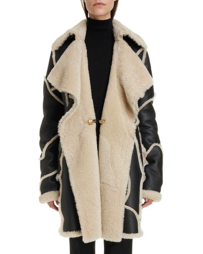 Chloé Patchwork Leather & Genuine Shearling Coat - Natural