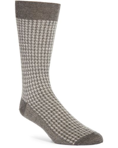 Canali Houndstooth Cashmere & Silk Dress Socks - Gray