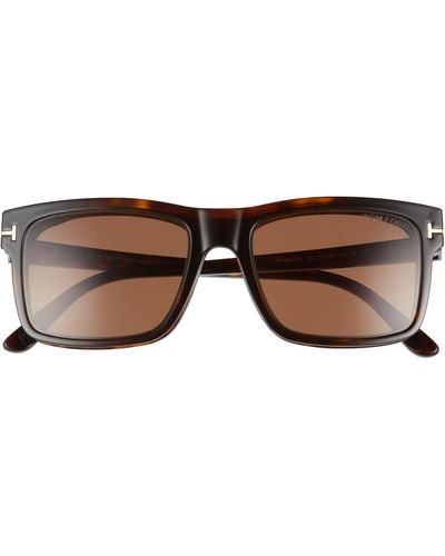 Tom Ford 54mm Blue Light Blocking Glasses & Clip-on Sunglasses - Brown