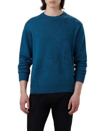 Bugatchi Embroidered Merino Wool Crewneck Sweater - Blue