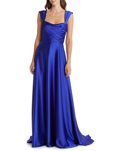 Amsale Off The Shoulder Satin Gown - Blue