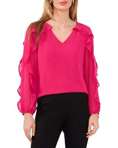 Chaus Ruffle Sleeve V-neck Blouse - Red
