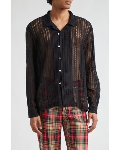 Bode Meandering Lace Button-up Shirt - Black