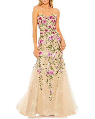 Mac Duggal Floral Embroidered Strapless Mermaid Gown - Natural