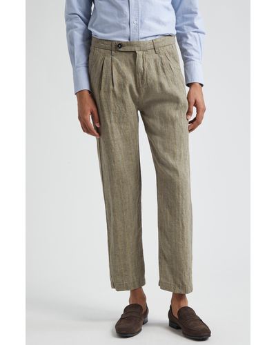 Massimo Alba Stripe Pleat Front Linen Pants - Natural