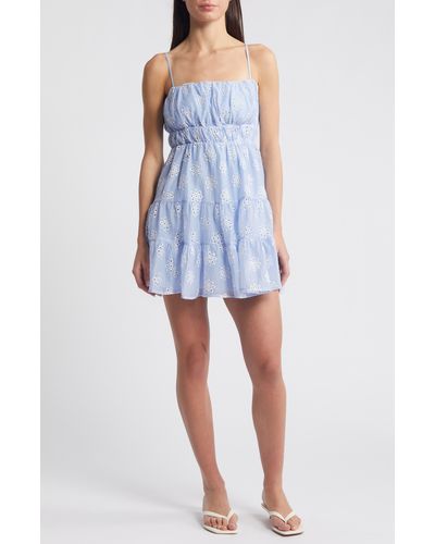 All In Favor Floral Eyelet Embroidered Minidress In At Nordstrom, Size Large - Blue