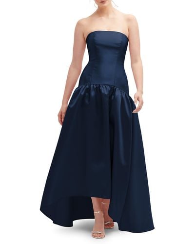 Alfred Sung Strapless High-low Satin Gown - Blue