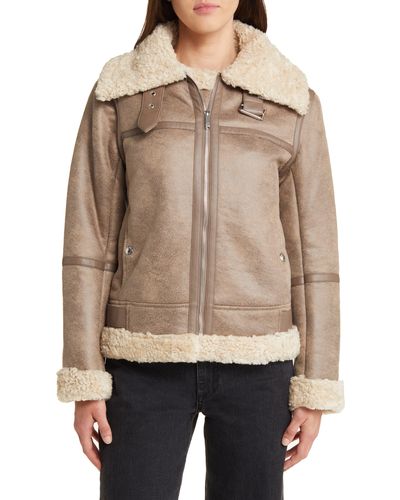 Sam Edelman Puffer Jacket With Removable Faux Shearling Trim in Pink