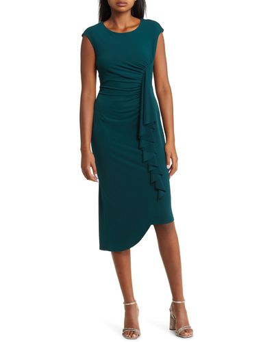 Connected Apparel Ruffle Detail Asymmetric Dress - Green