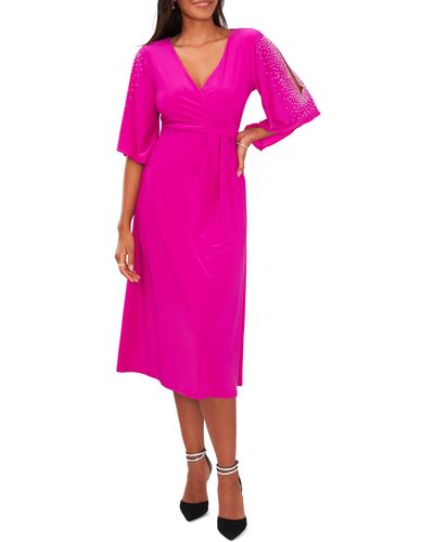 Chaus Faraj Embellished Faux Wrap Dress - Pink