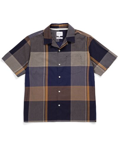 Norse Projects Carsten Check Short Sleeve Cotton Button-up Shirt - Blue