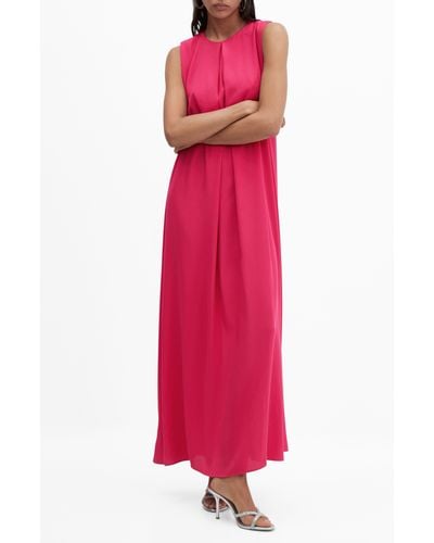 Mango Pleated Sleeveless Dress - Pink