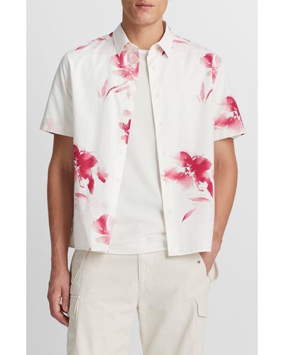 Vince Faded Floral Print Short Sleeve Shirt - White