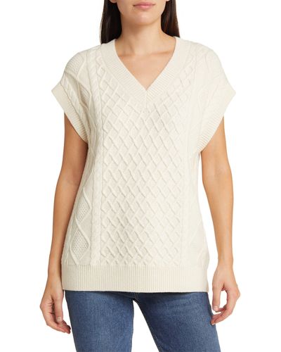 Madewell Cable Knit Wool Blend V-neck Sweater Vest - White