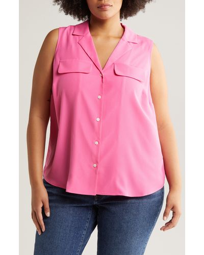 Court & Rowe Collared Button Front Sleeveless Shirt - Pink