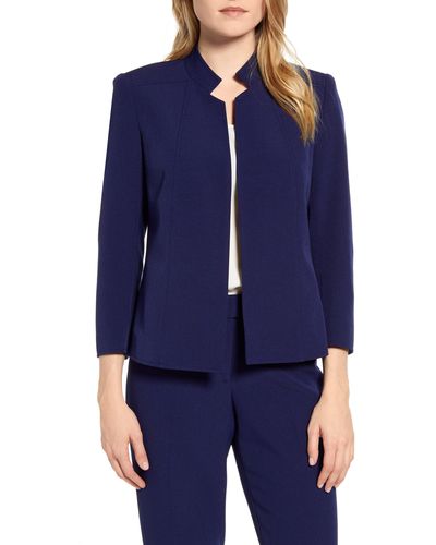 Anne Klein Stand Collar Crepe Jacket - Blue