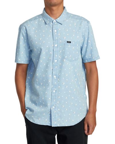 RVCA County Line Floral Short Sleeve Denim Button-up Shirt - Blue