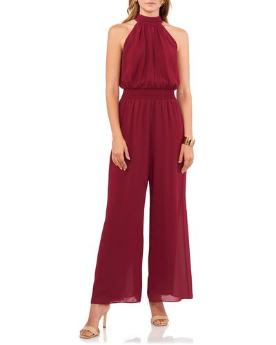 Vince Camuto Tie Neck Chiffon Overlay Wide Leg Jumpsuit - Red