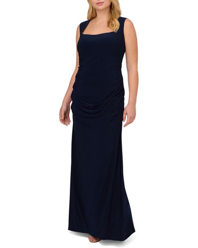 Adrianna Papell Sleeveless Open Back Jersey Gown - Blue