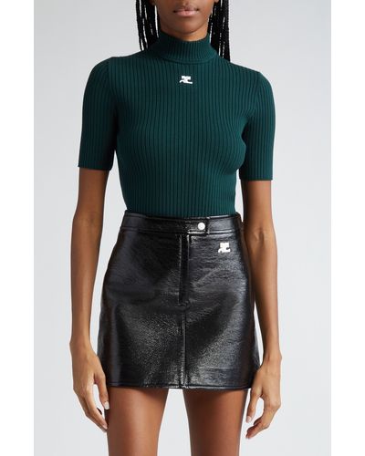 Courreges Embroidered Logo Mock Neck Rib Sweater - Green