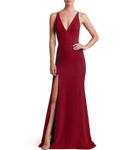 Dress the Population Iris Slit Crepe Gown - Red