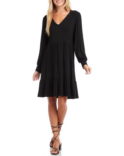 Karen Kane Long Sleeve Tiered Dress - Black