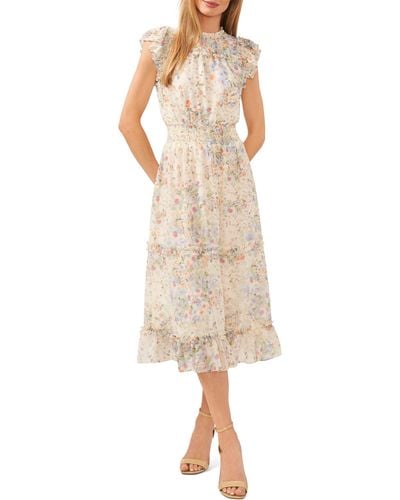 Cece Floral Ruffle Midi Dress - Natural