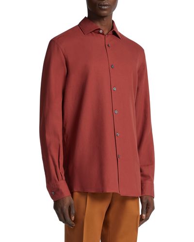Zegna Cashco Cotton & Cashmere Button-up Shirt - Red