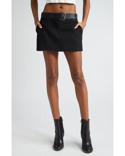 Alexander Wang Leather Belted Wool Miniskirt - Black