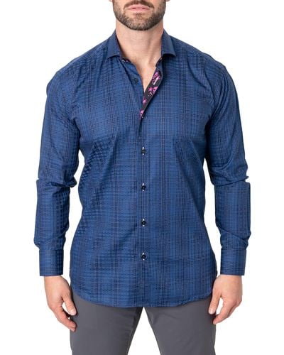 Maceoo Einstein Repeat Square Contemporary Fit Button-up Shirt - Blue