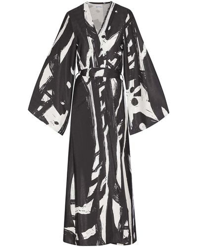 Diarrablu Suto Print Awa Long Sleeve Wrap Maxi Dress At Nordstrom - Black