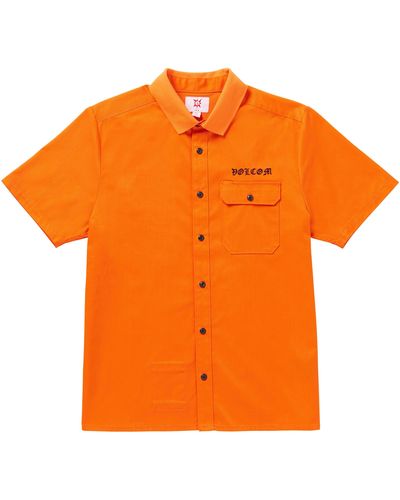 Volcom Yusuke Short Sleeve Graphic Button-up Shirt - Orange