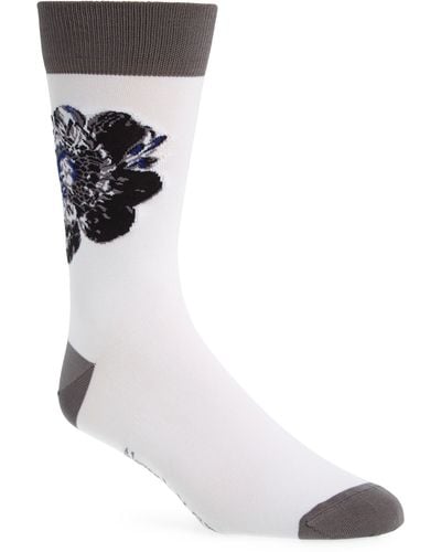 Alexander McQueen Chiaroscuro Floral Cotton Crew Socks - White