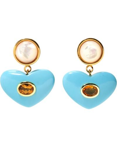 Lizzie Fortunato Enamored Imitation Pearl & Heart Drop Earrings - Blue