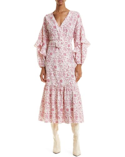Ted Baker Daritaa Print Belted Long Sleeve Midi Dress - Pink
